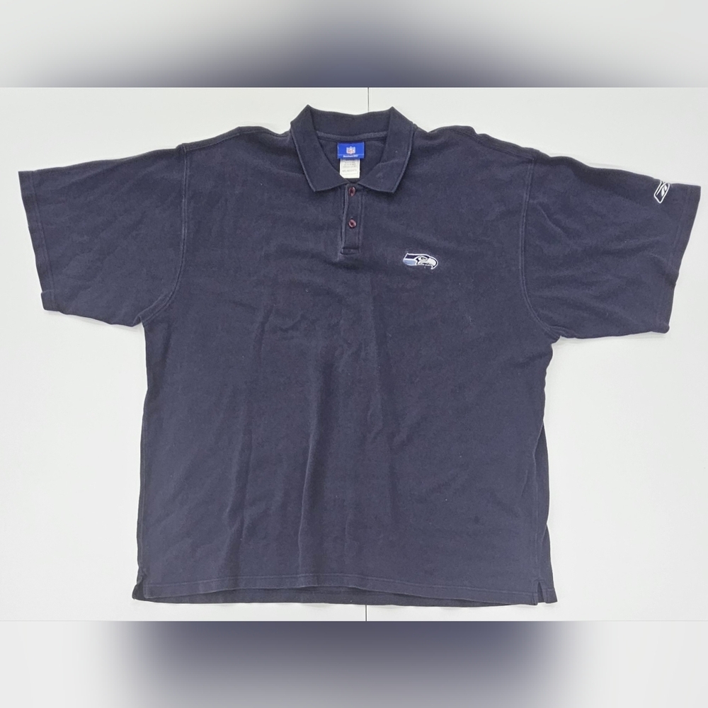 Vintage Reebok Seattle Seahawks Polo Shirt, 4XL, Navy Blue